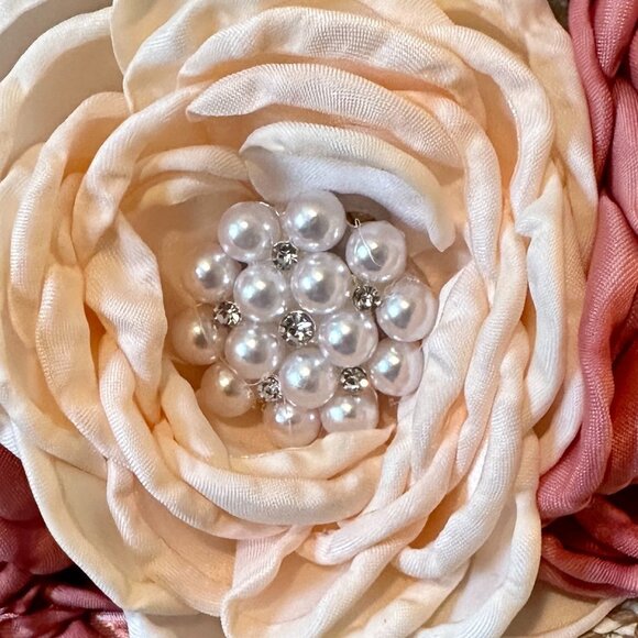 Elegant Women's Tweed Sun Hat With Satin Flowers And Pearls Special Event (NEW) - Picture 4 of 12